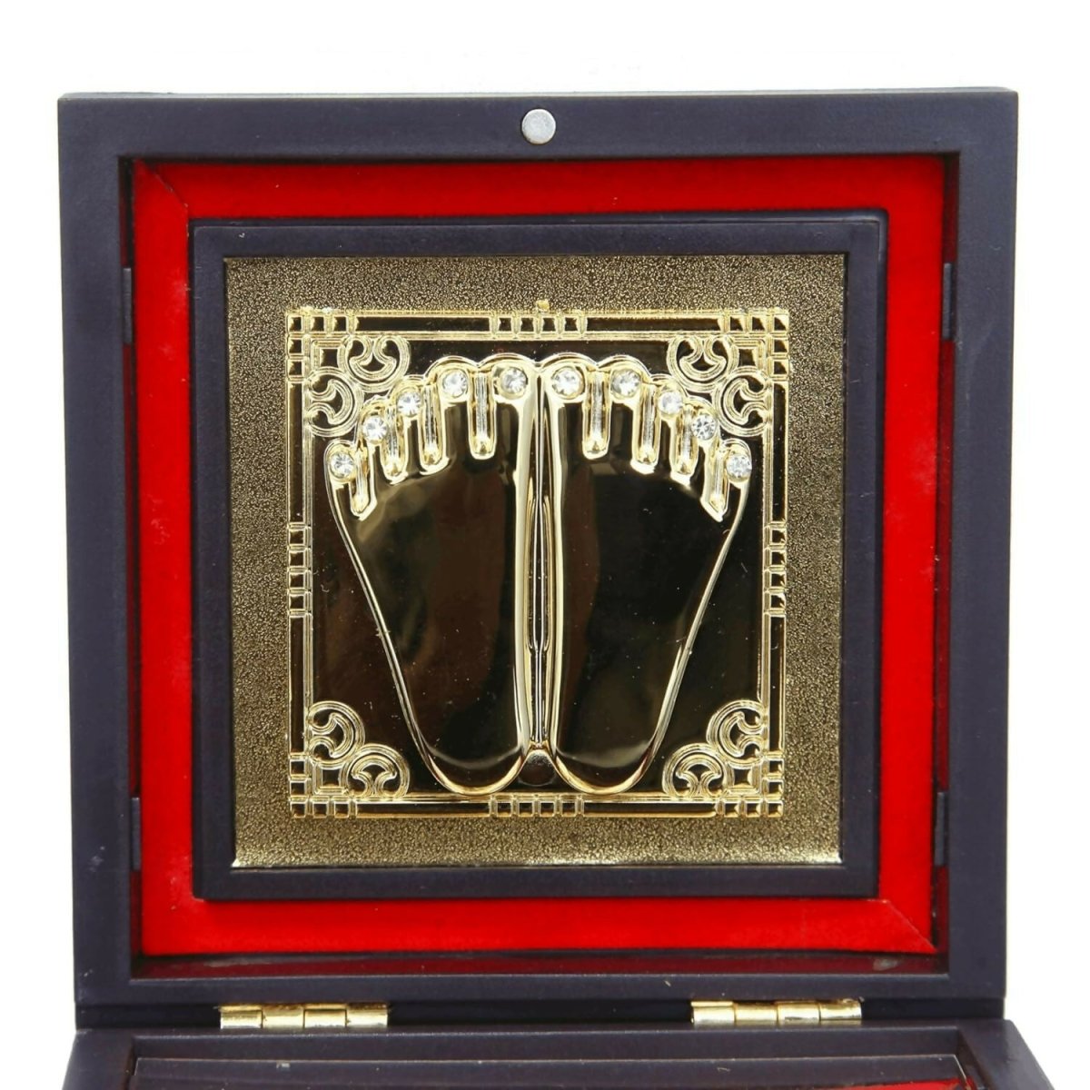 AncientlRam Darbar Pocket Temple Box With Charan Paduka Square Shaped, Gold-Polished 