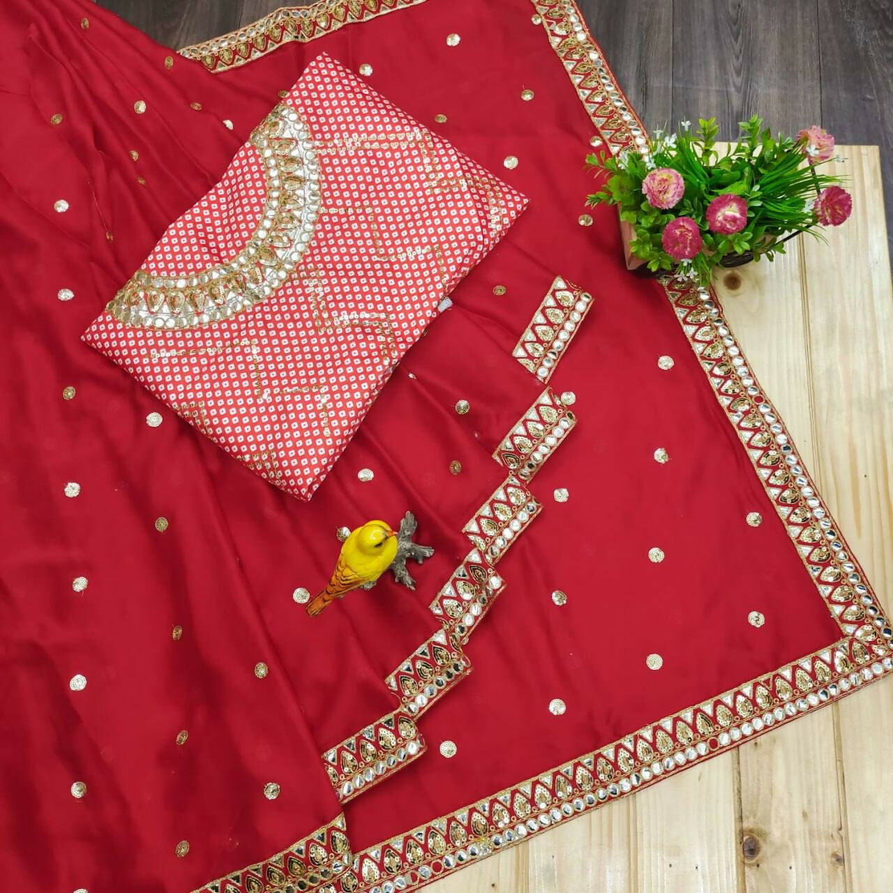 Joban Fashion Red Rangoli silk Party Wear Sarees