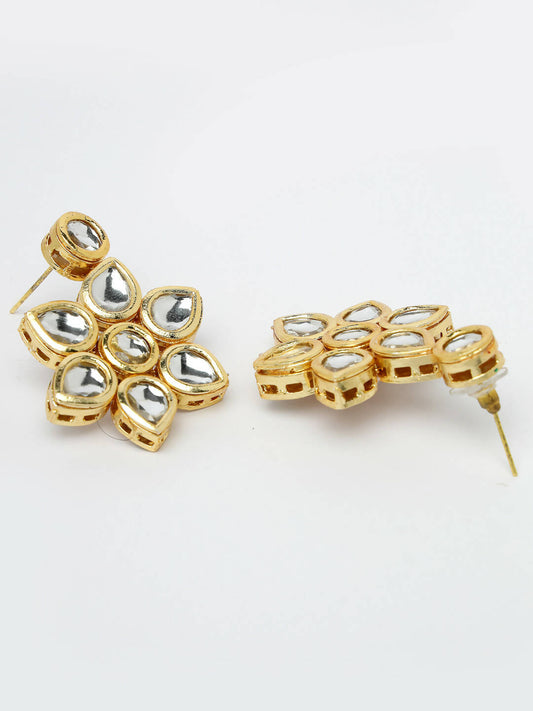 NVR Women's Gold-Plated Kundan 2 Layered Handcrafted Jewellery Sets With Drop Earrings - Grab2buy