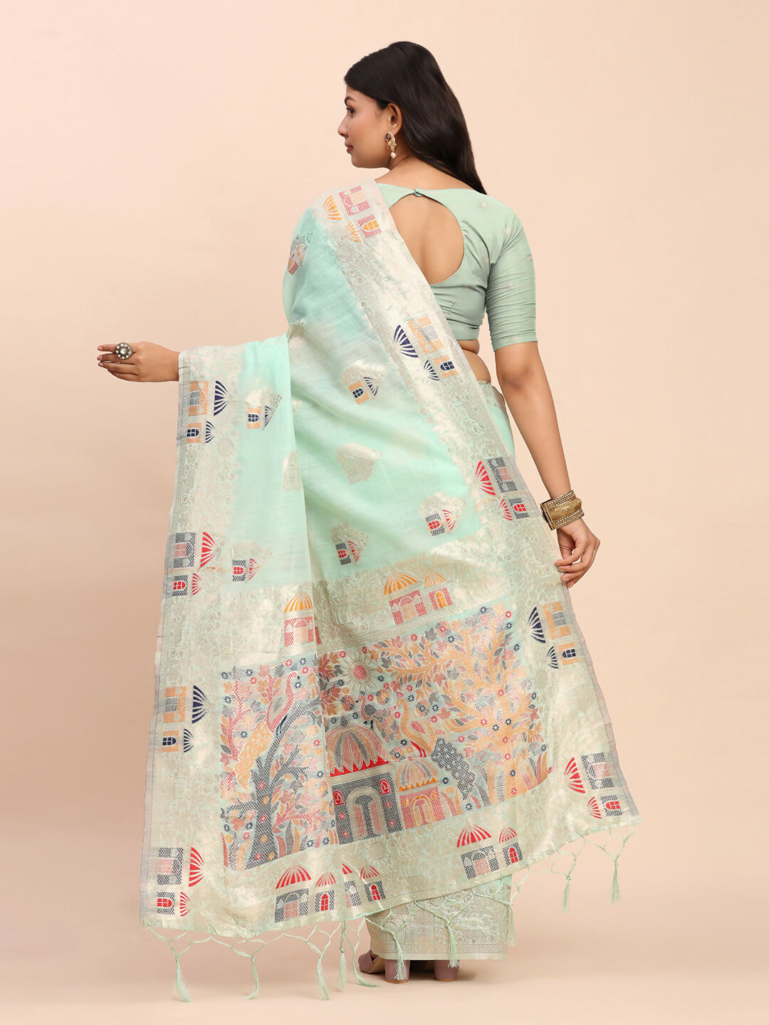 Shree Shyam Fashion Linen Cotton Sea Green Saree