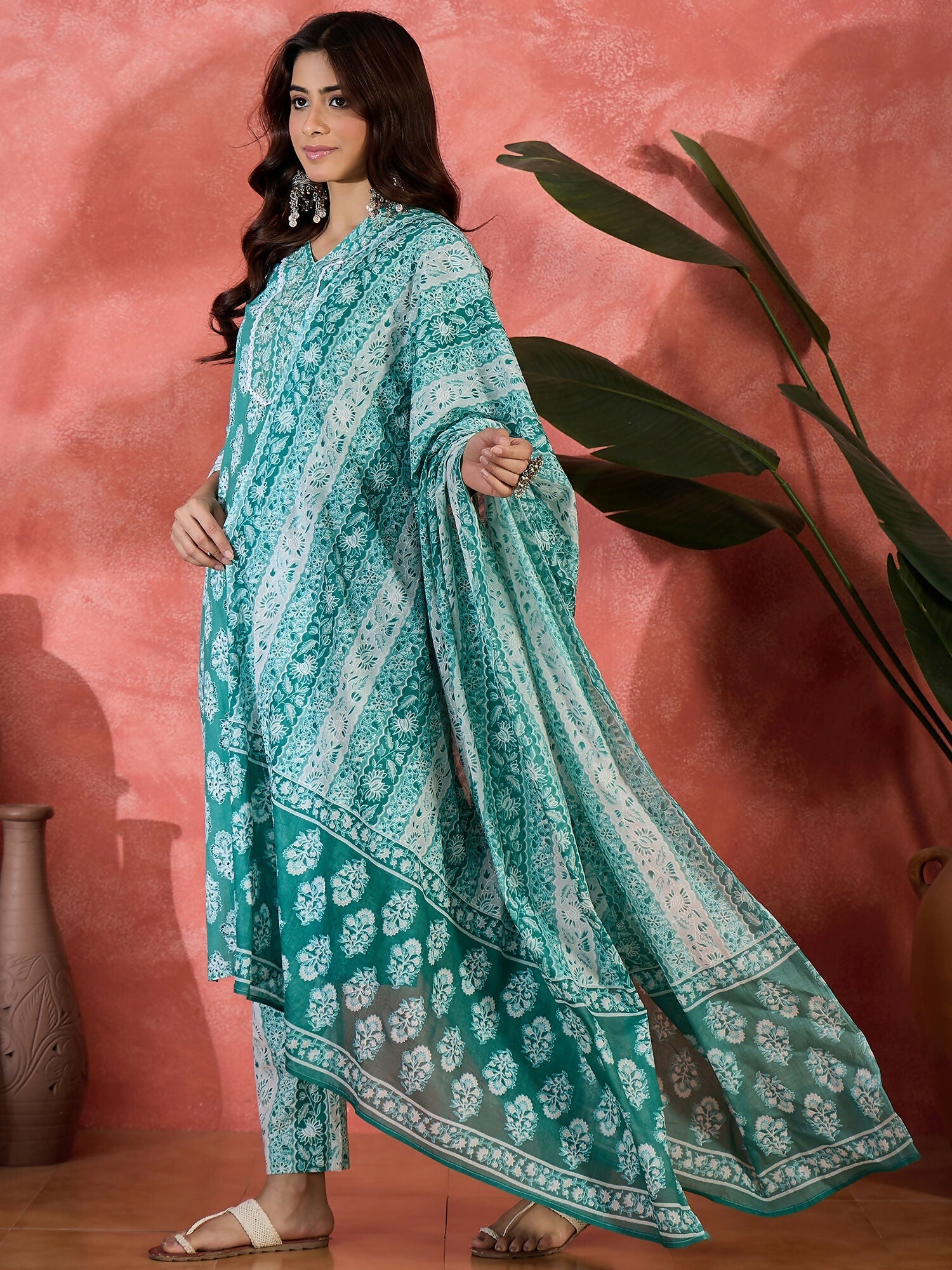 Joban Fashion Printed Teal Pure Cotton Kurta Set