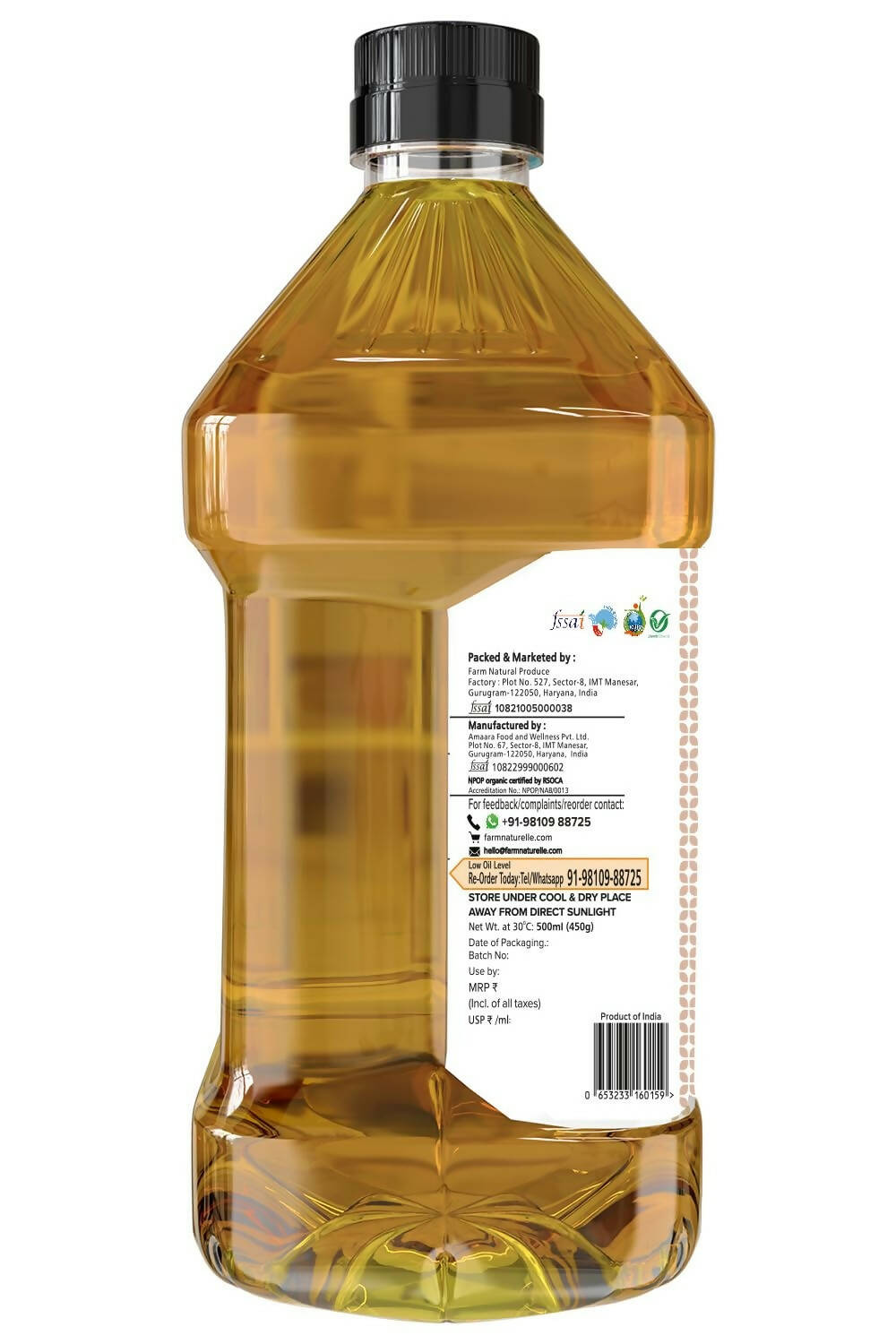 Farm Naturelle Organic Ghani Cold Pressed Virgin Groundnut/Peanut Oil 