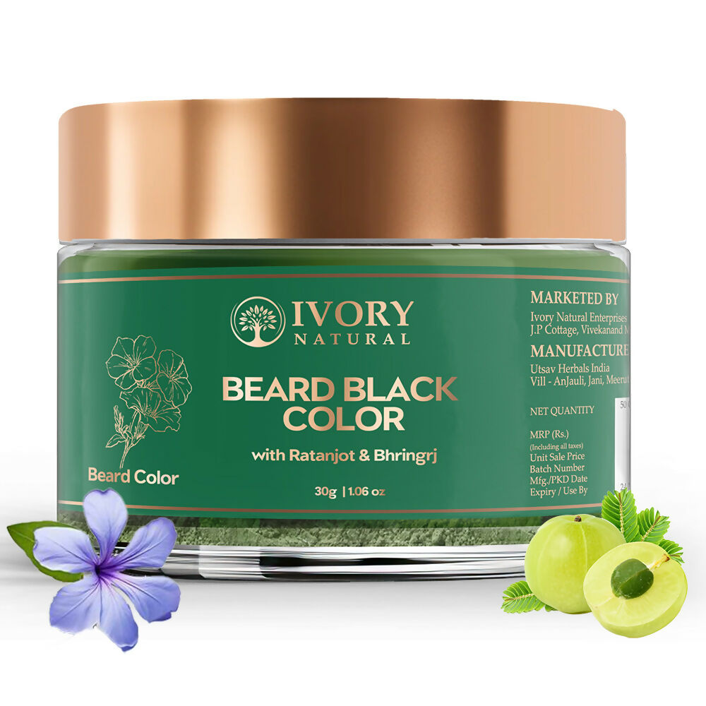Ivory Natural Beard Black Color Organic - Instant Natural Plant Based Beard Color Powder 