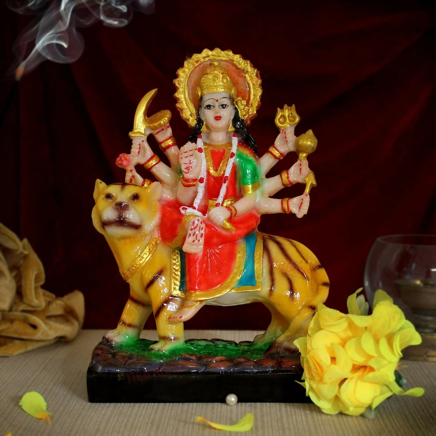 Tied Ribbons Nav Durga Devi Sherawali Mata Murti Statue - Grab2buy
