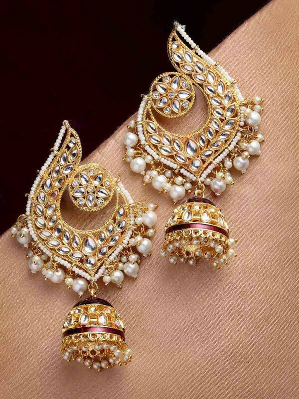Gold Plated Peacock Design Brass Kundan Stone Handcrafted Jhumka Latkan Earrings By House of Ree - Grab2buy