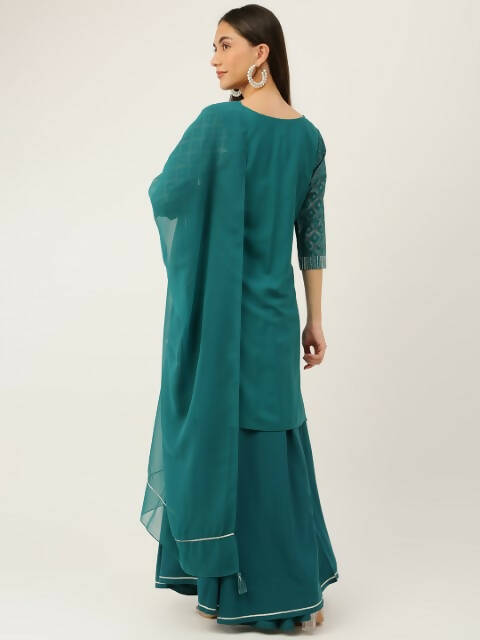 FIORRA Women's Teal Green Crepe Straight Kurta Skirt With Dupatta 