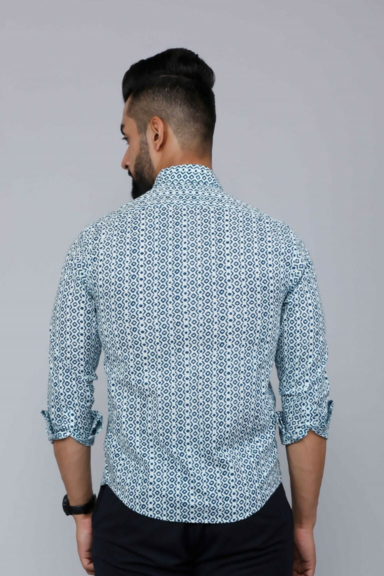 Miravan Men's White & Blue Premium Cotton Floral Print Casual Shirt 