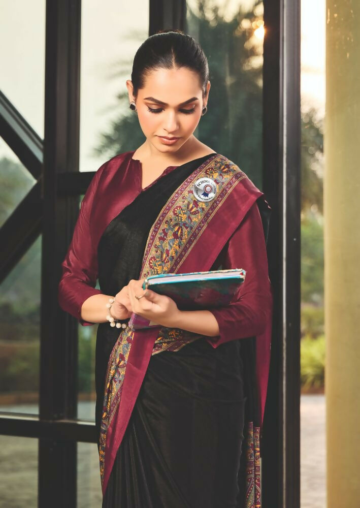 Joban Fashion Black Crepe Silk with Traditional Print Saree