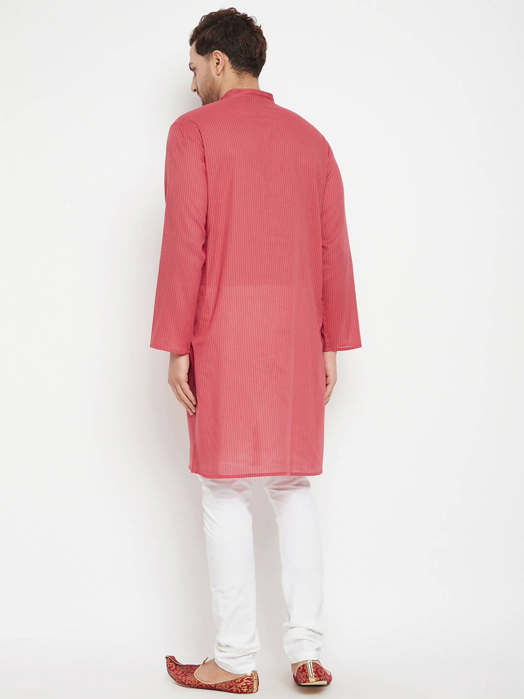 Even Apparels Rust Pure Cotton Long Men's Kurta With Band Collar 