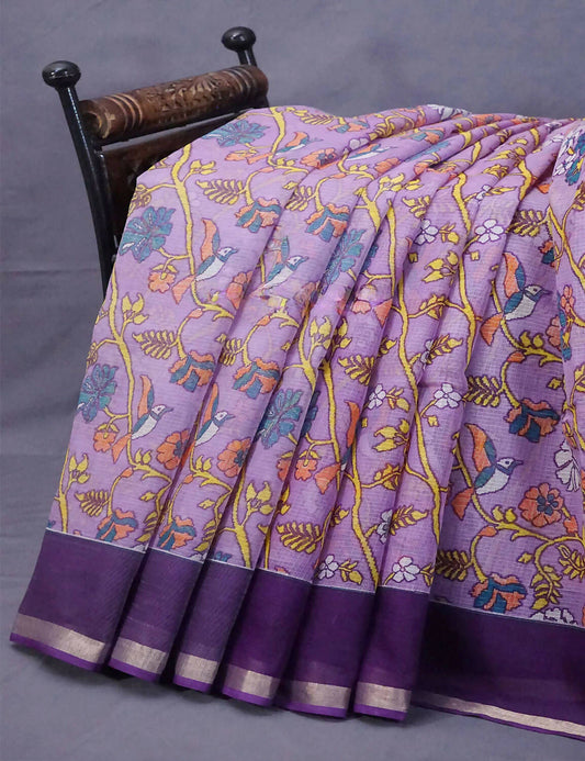Lavendar & Blue Combo Bird Design Pure Kota Cotton Saree By Gayathri Reddy Designer Studio - Grab2buy
