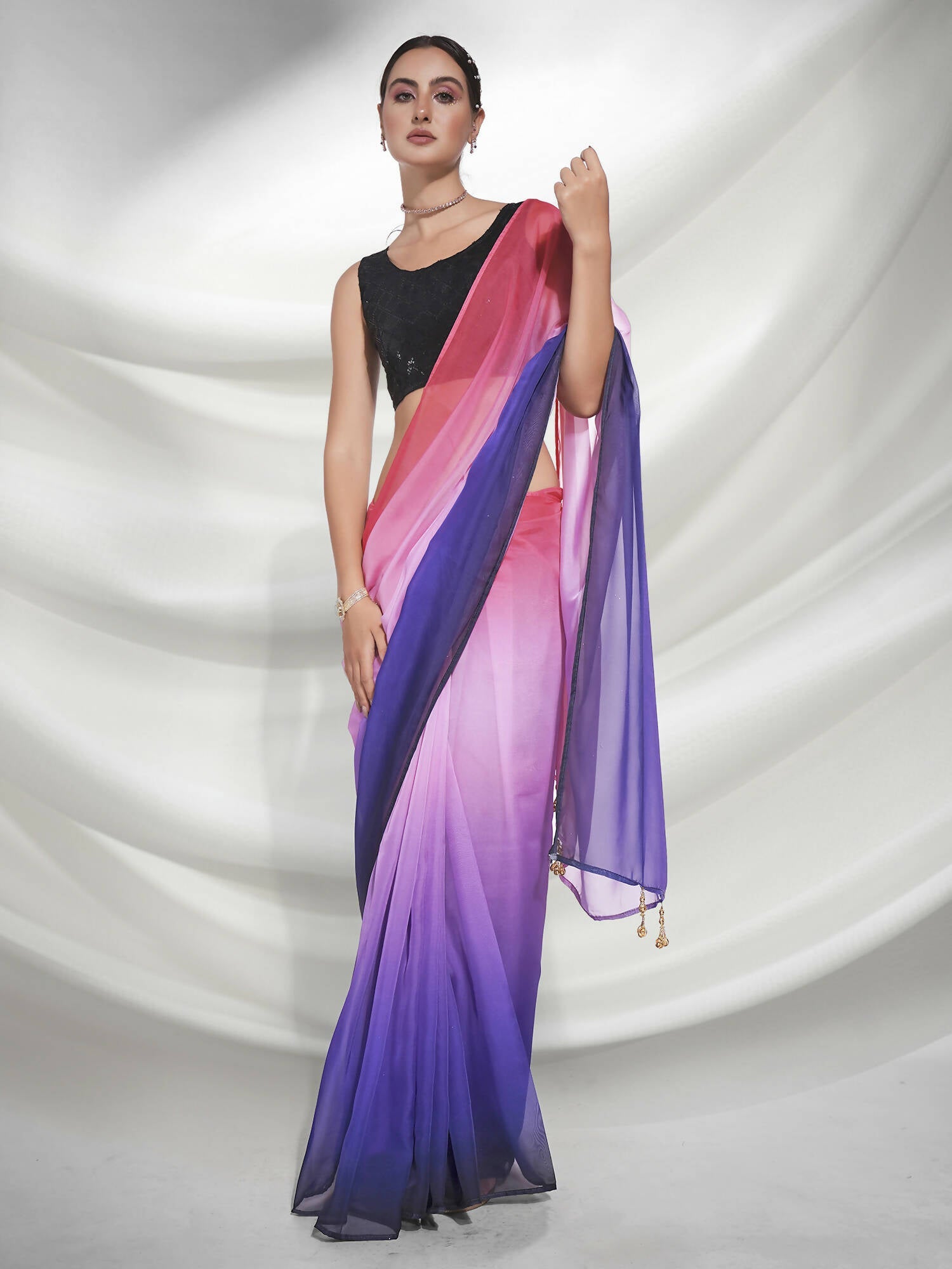 Purple Organza Solid Saree With Unstitched Blouse Piece - Shanaya