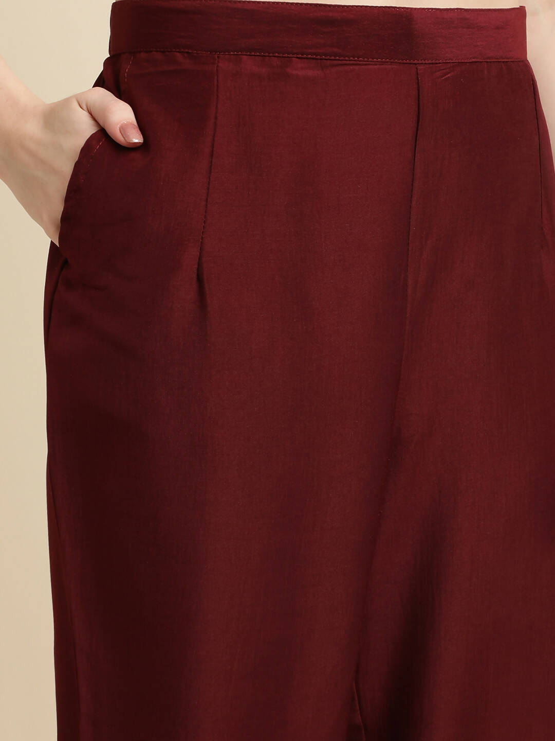 Maroon Chinon Silk Embroidered Straight Kurta with Trouser & Dupatta - Salimar