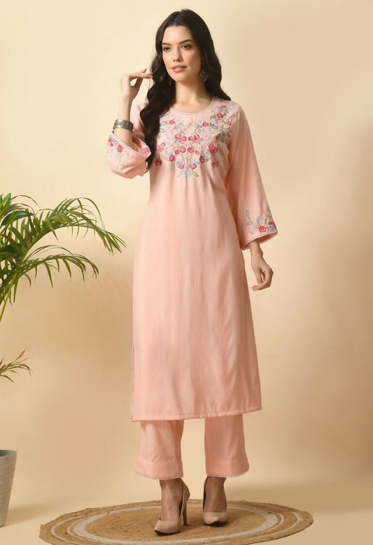 Joban Fashion Peach Cotton Rayon Kurta Set