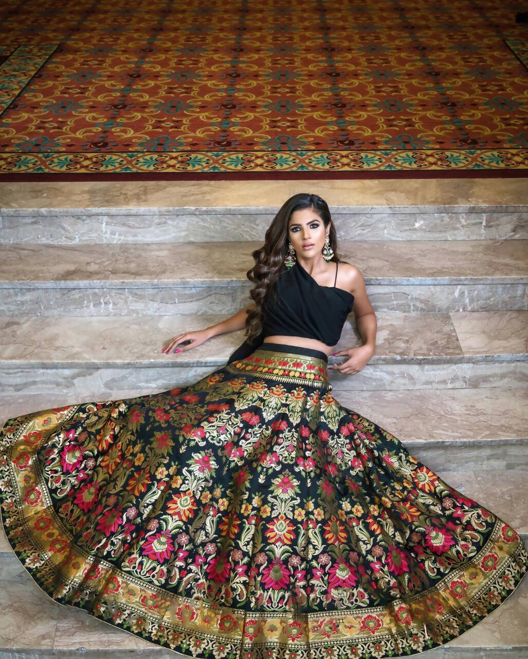 Black Banarasi Silk Lehenga Choli for Women, Ready to Wear Stitched Lengha Choli for Party by Infinity Export | Swadesiicart