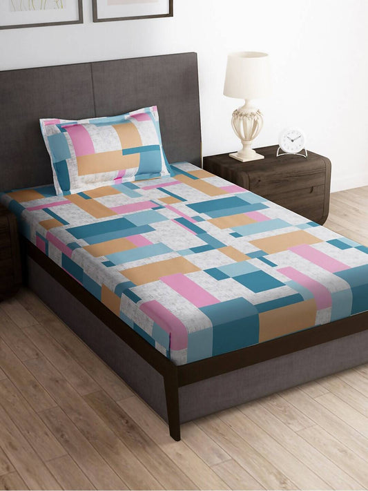 Story@home Arena Grey & White Printed 180 TC Bedsheet & Pillow Covers 