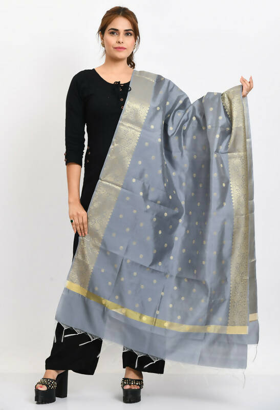 Mominos Fashion Moeza Women's Banarsi Silk Woven Design Grey Dupatta 