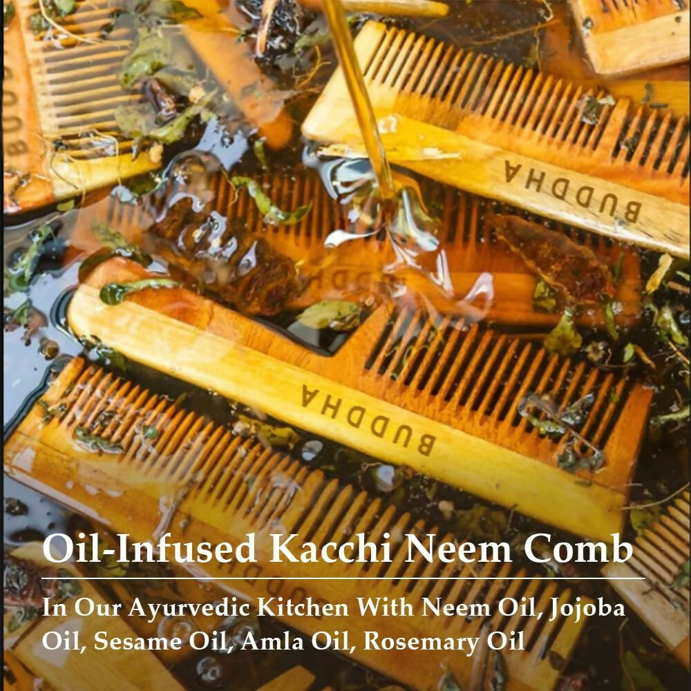 Buddha Natural Baby Comb with Handle - Kacchi Neem Wood 