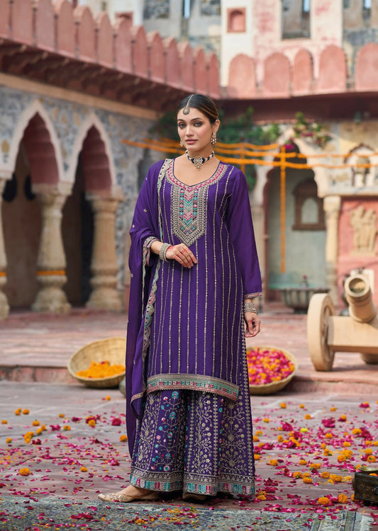 Anaita Purple Premium Embroidery Dhaga Sequin Work Ready Made Suit