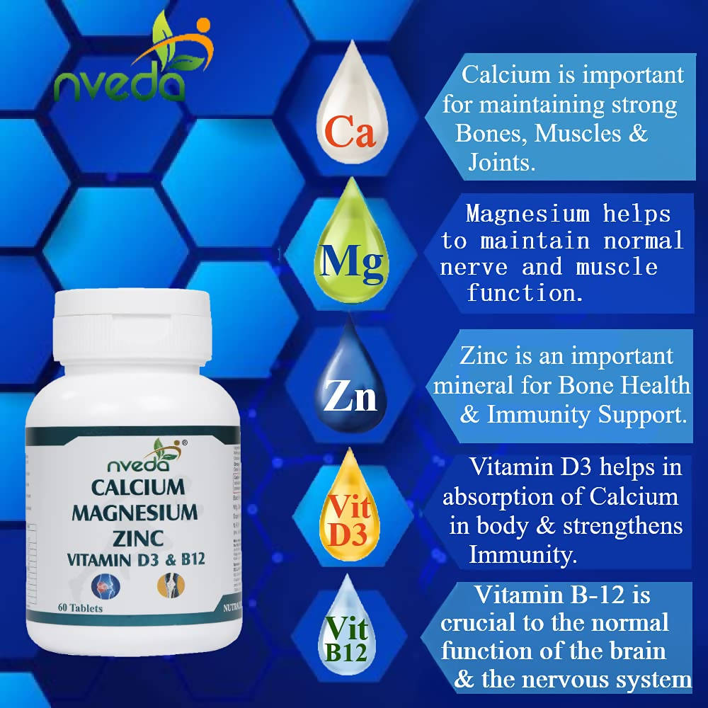 Nveda Calcium Magnesium Zinc Vitamin D3 & B12 Tablets 