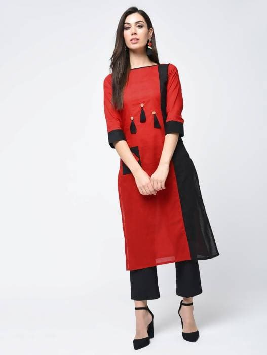 Aniyah Cotton Red Color Stylish Block Straight Kurta (AN-107K) | Grab2Buy