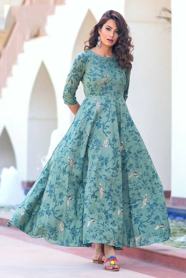 Partywear Designer Light Aqua Pure Maslin Gown - Anbazaar - Grab2buy
