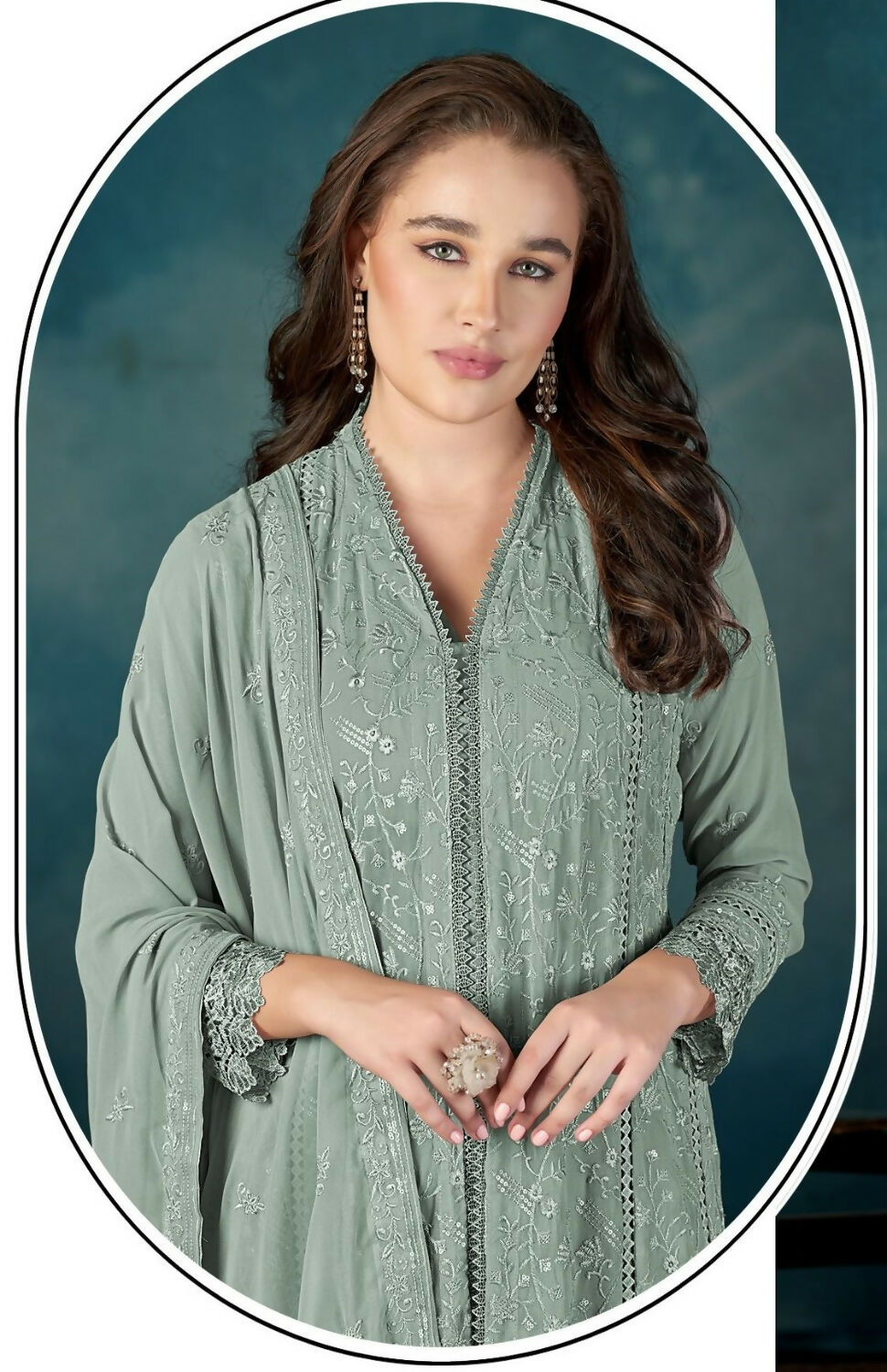 Anaita Sea Green Heavy Faux Georgette Stitched Suit with Embroidered Sequence Work