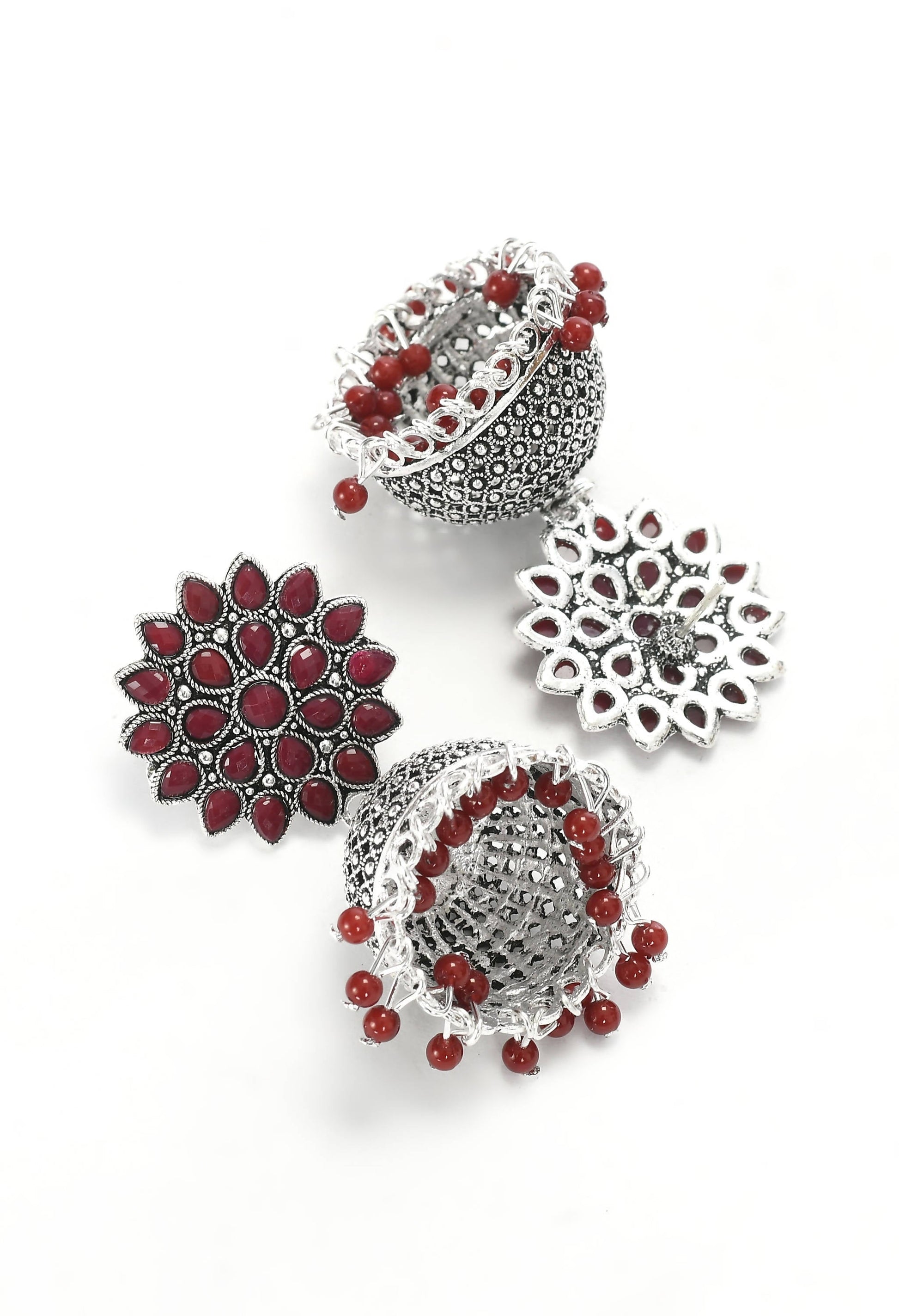 Mominos Fashion Johar Kamal Kundan Work Jhumka With Maroon Beads 