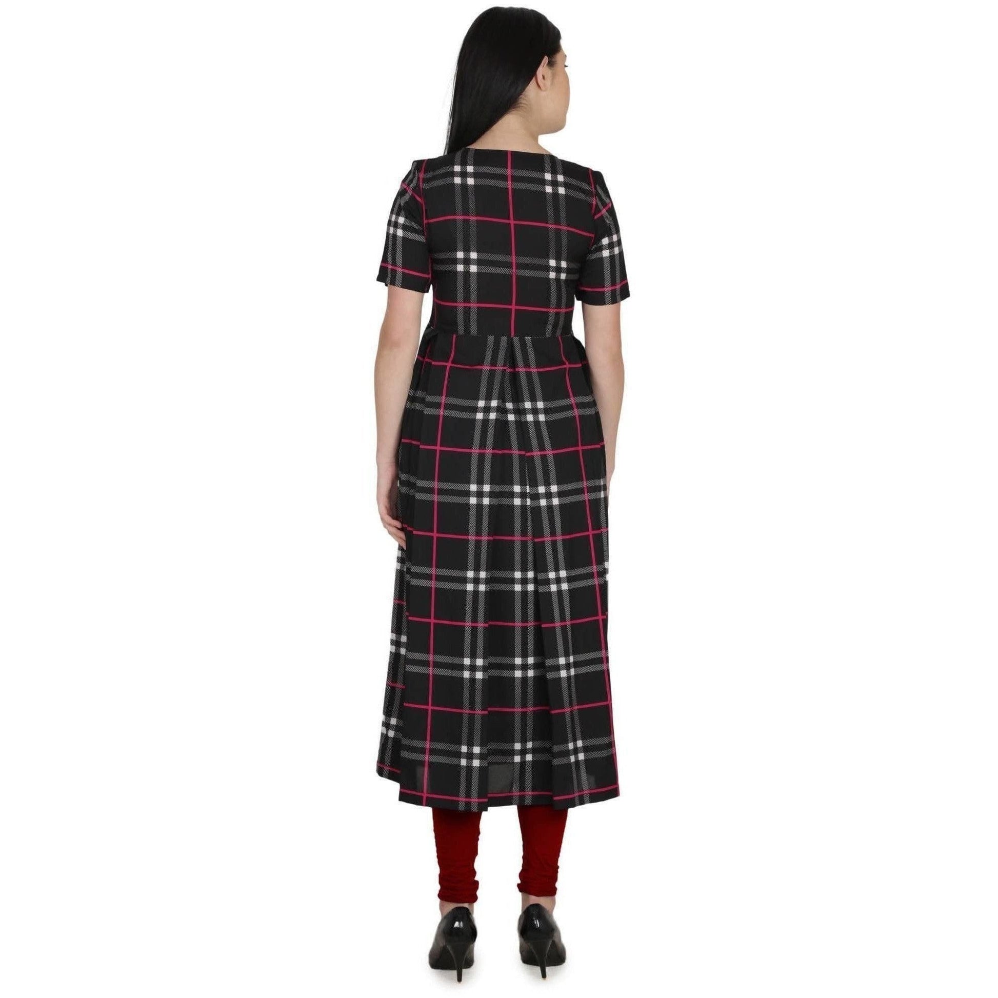 Kanoor Women's Multicolour Frock Style Round Neck Kurti