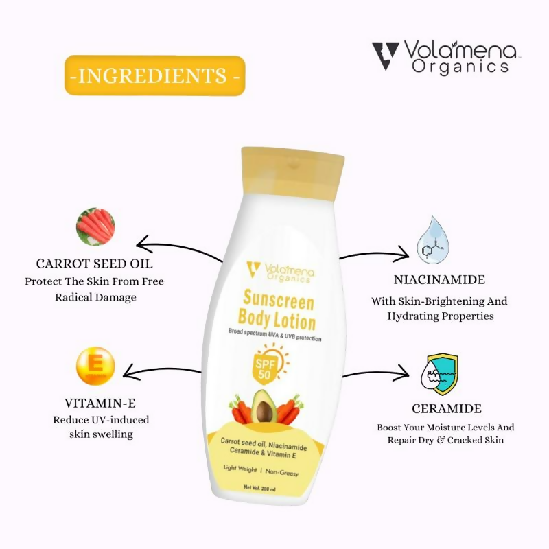 Volamena Sunscreen Body Lotion With Carrot Seed Oil Protects From UVA & UVB  Grab2Buy Volamena Grab2Buy