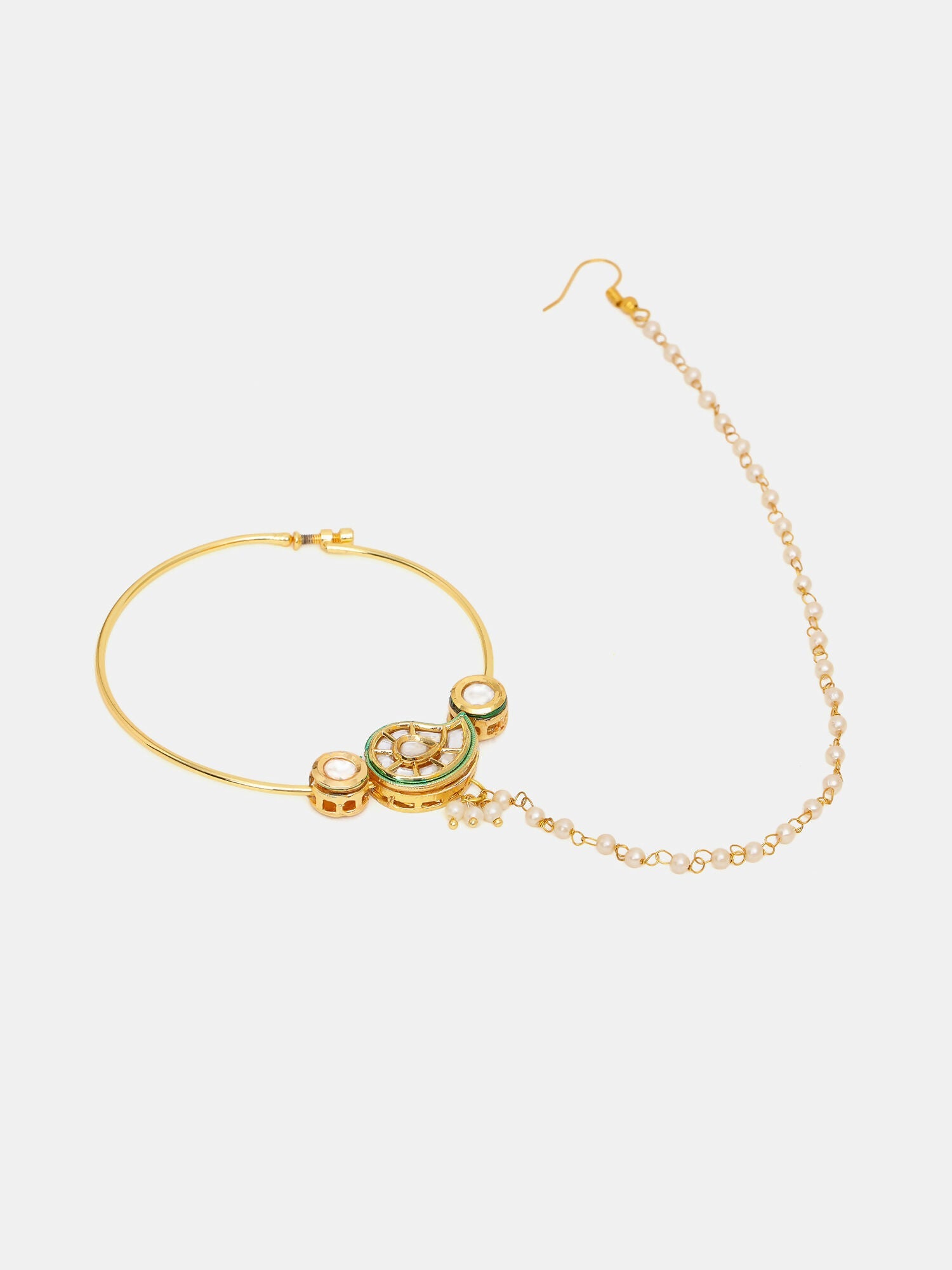 Ruby Raang 22k Gold Polished Kundan Maharani Nose Ring (Clip On) - Distacart