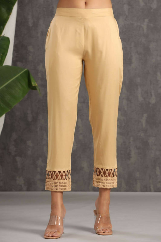 Juniper Women Gold Rayon Solid Slim Fit Pant/Slim Pant - Grab2buy