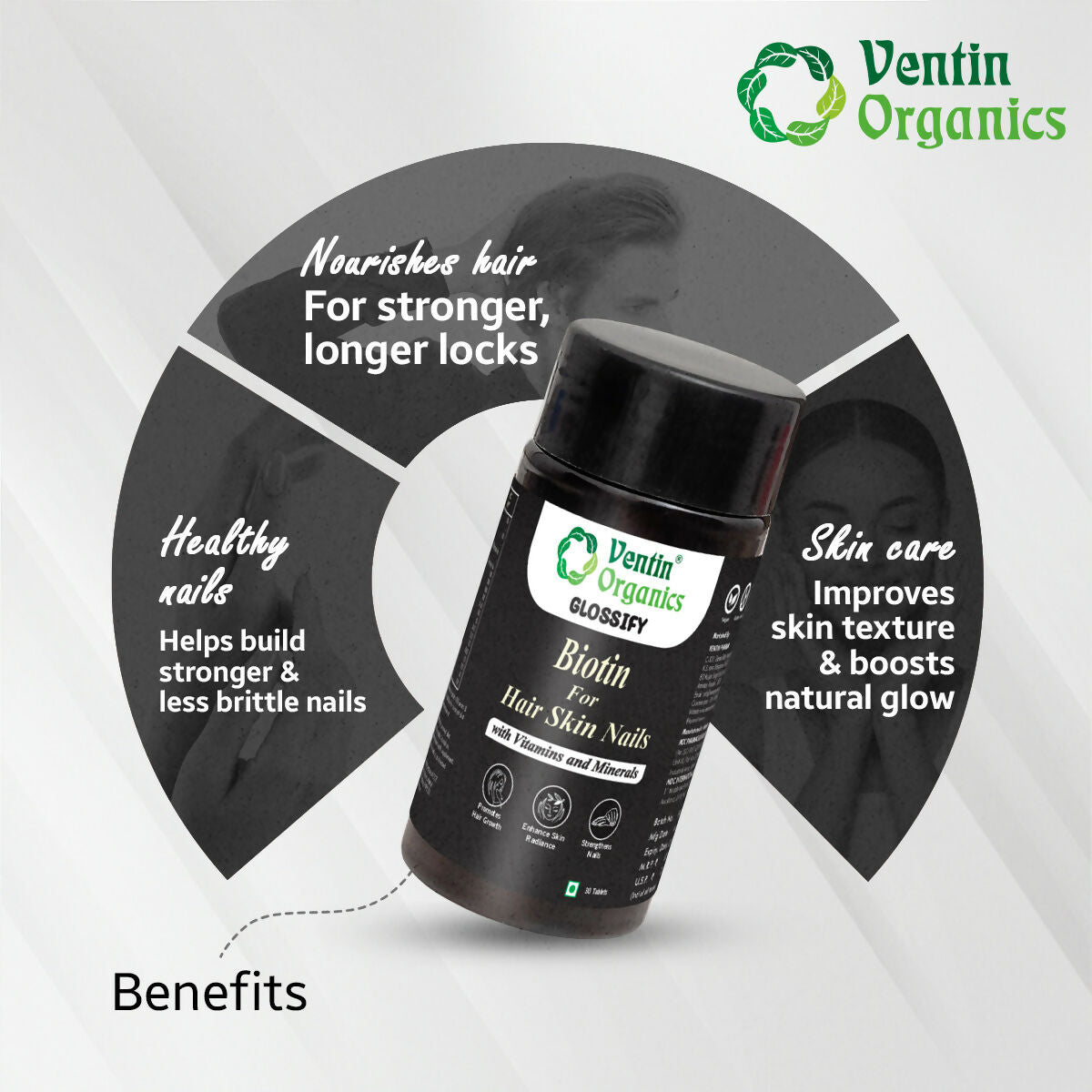 Ventin Organics Glossify Biotin Hair, Skin & Nails Tablets  Grab2Buy Ventin Organics Grab2Buy