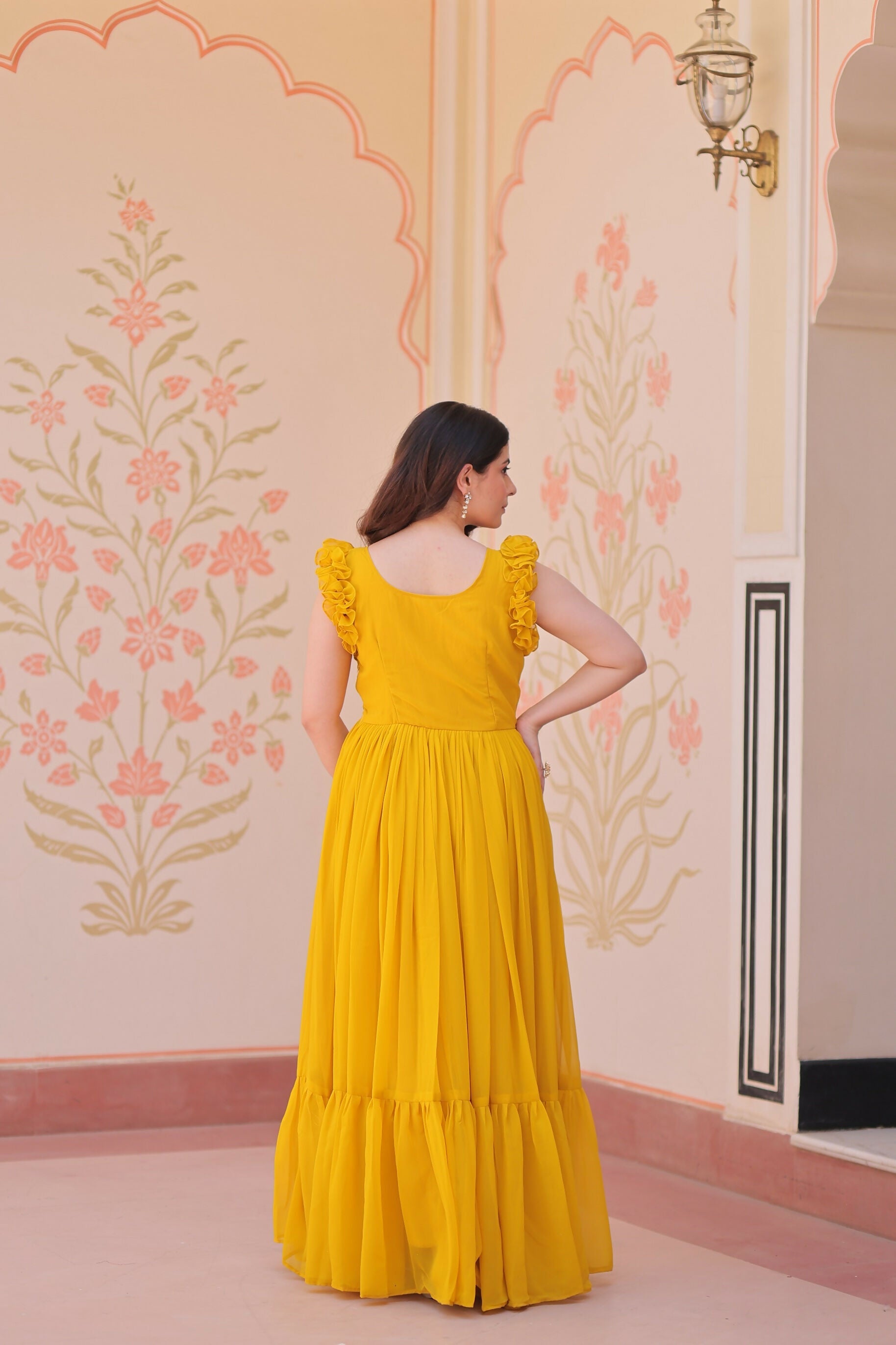 Joban Fashion Yellow Georgette Sequence Embroidery Work Gown