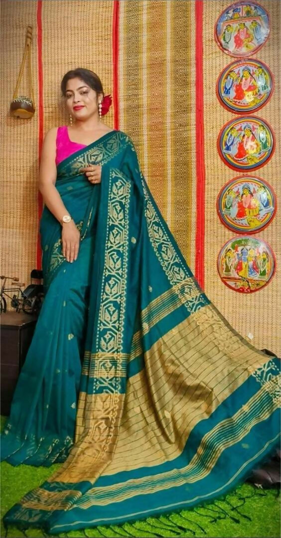 Exclusive Collection Beautiful Green Pure Cotton Woven Handloom Grab2Buy With Running Blouse Piece 