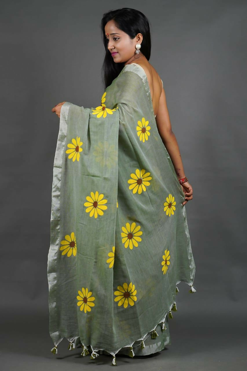 Exclusive Collection Light Pista Pure Cotton Grab2Buy With Sunflower Design 