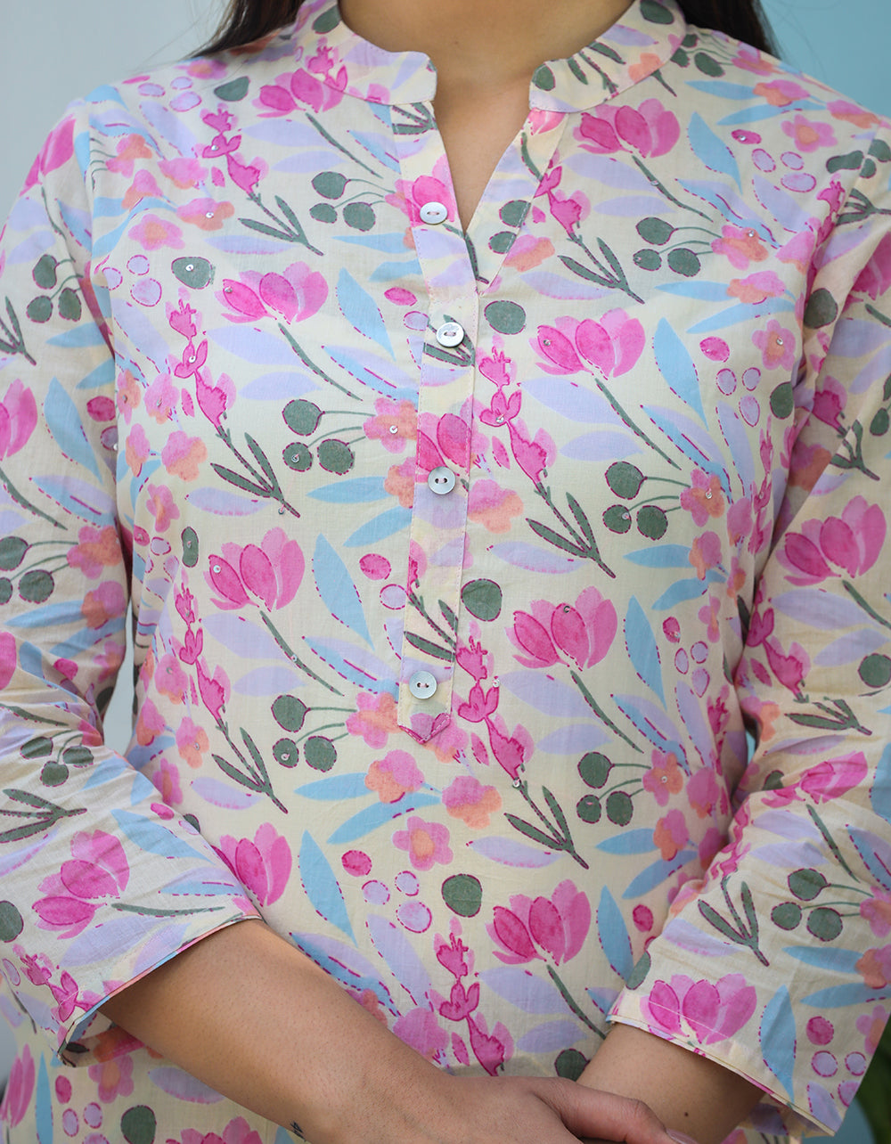 Kaajh Woman's Pink Printed Cotton Kurta Pant Set