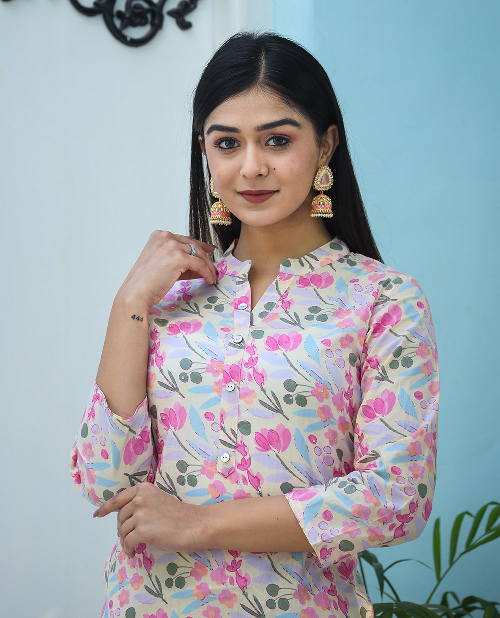 Kaajh Woman's Pink Printed Cotton Kurta Pant Set