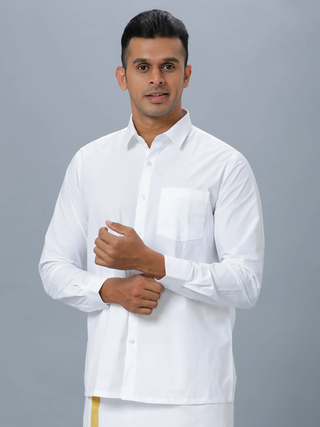 Ramraj Cotton Mens Full Sleeve Formal Poly Cotton White Shirt 
