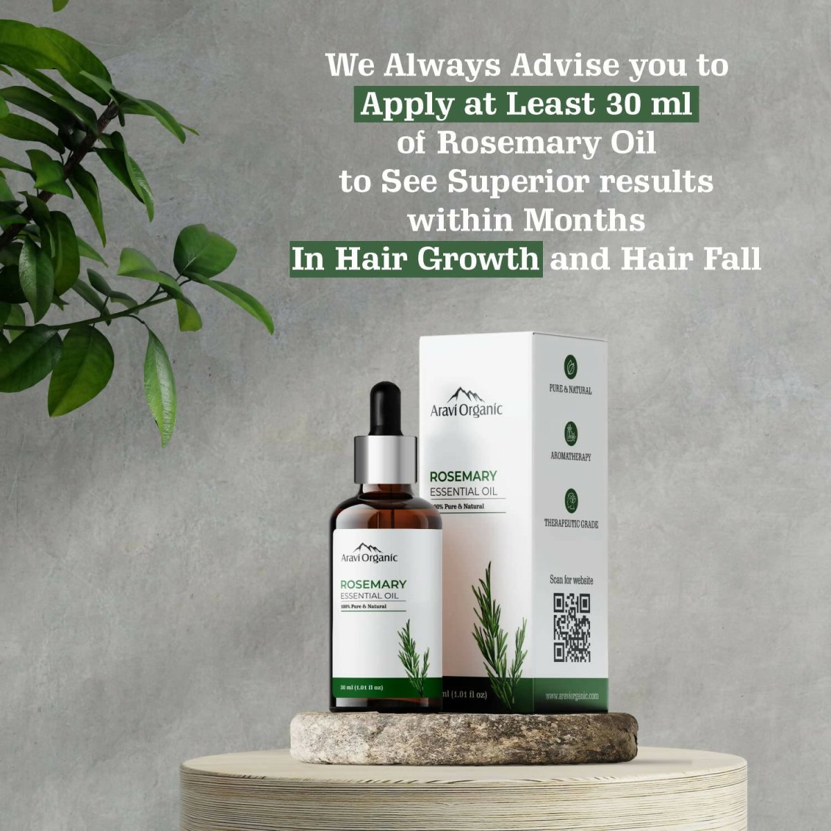 Aravi Organic Rosemary Essential Oil for Hair Growth, Anti Hair Fall 