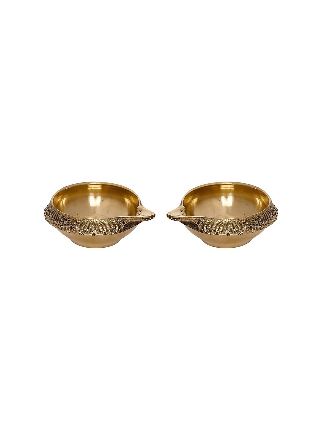 Grab2Buy Set of 2 Gold-Toned Auspicious Handcrafted Brass Diya 