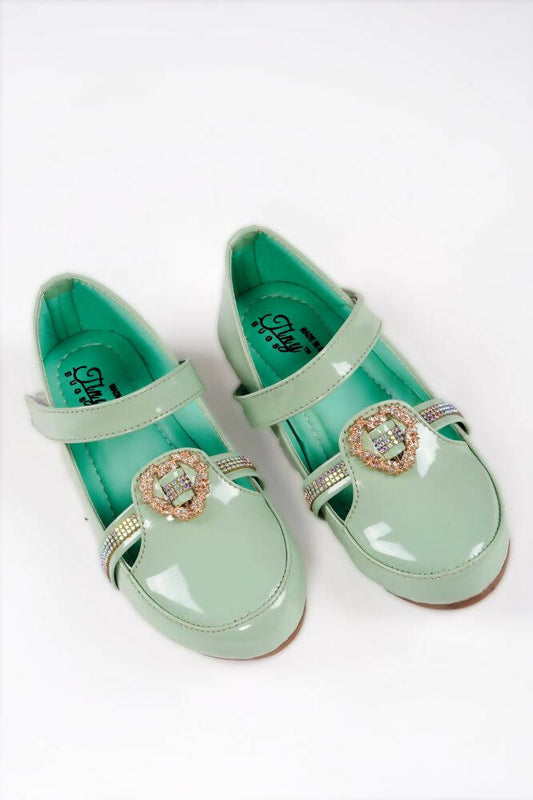 Tiny Bugs Girls Party Wear Velcro Ballerinas - Green  Grab2Buy Tiny Bugs Grab2Buy