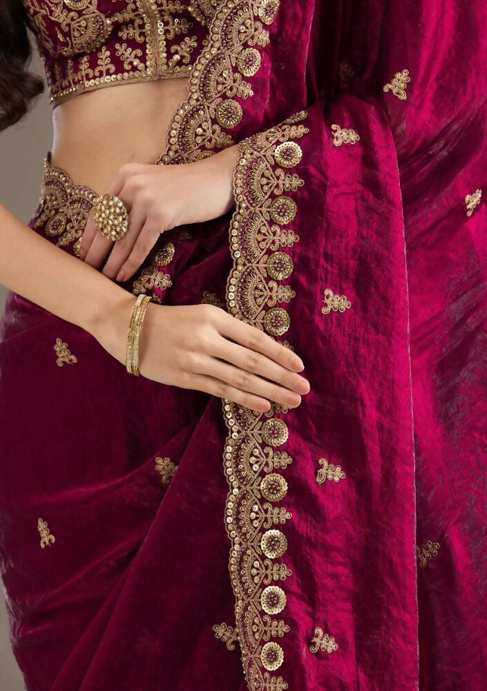 Joban Fashion Red Frendy Satin Silk Party Wear Sarees