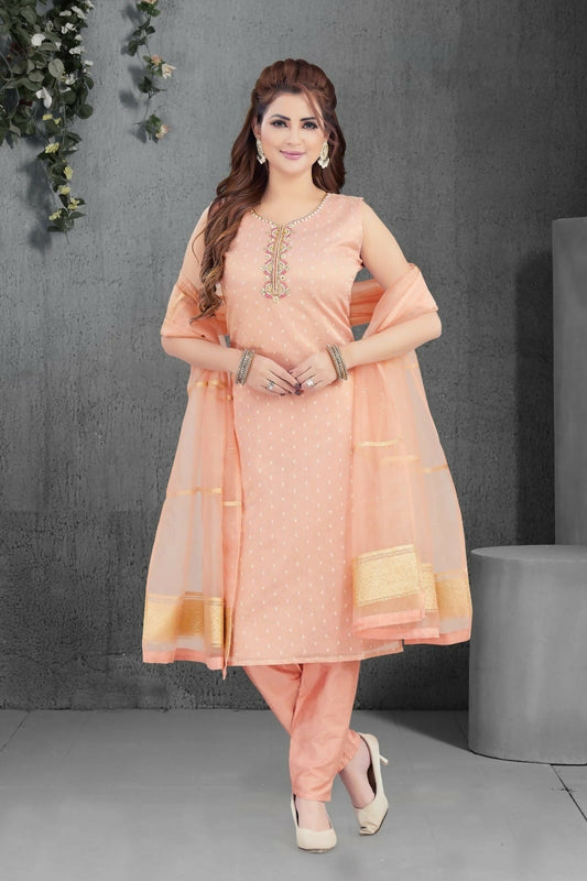 Joban Fashion Jacquard Peach Color Kurta Set
