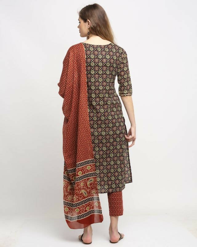 Aastha Fashion Women's Multicolor Cotton Printed Kurta with Trouser & Dupatta - Grab2buy