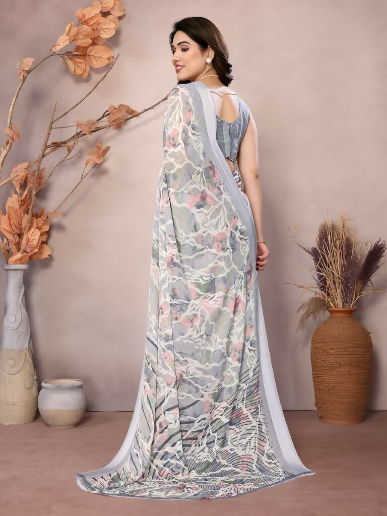 Designer Partywear Greay Bright Moss Satin Patta Fancy Saree - Kanak
