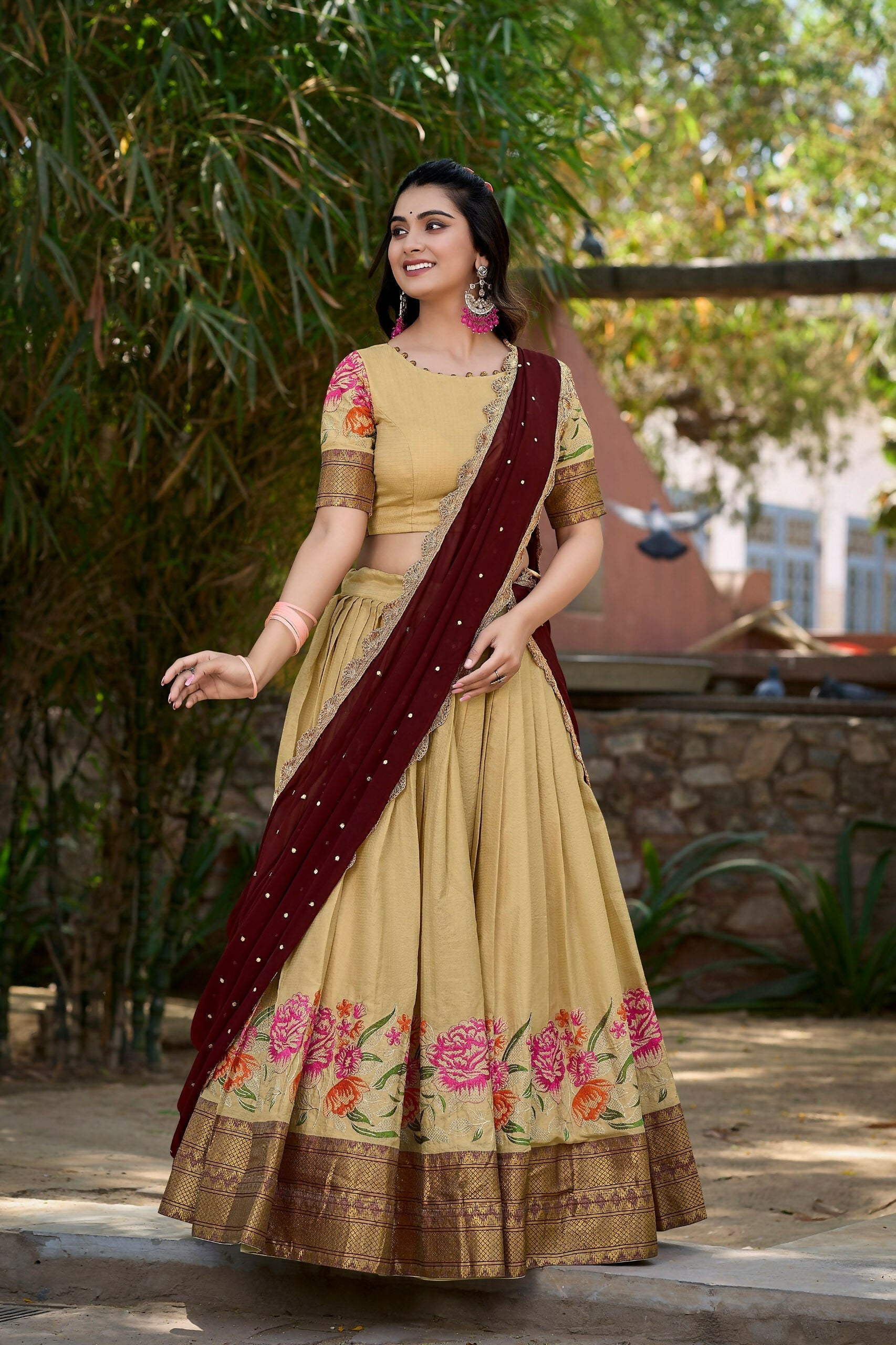 Vastranavya Stunning Cotton Silk Thread Embroidery Work Lehenga Choli - Cream  Grab2Buy Vastranavya Grab2Buy