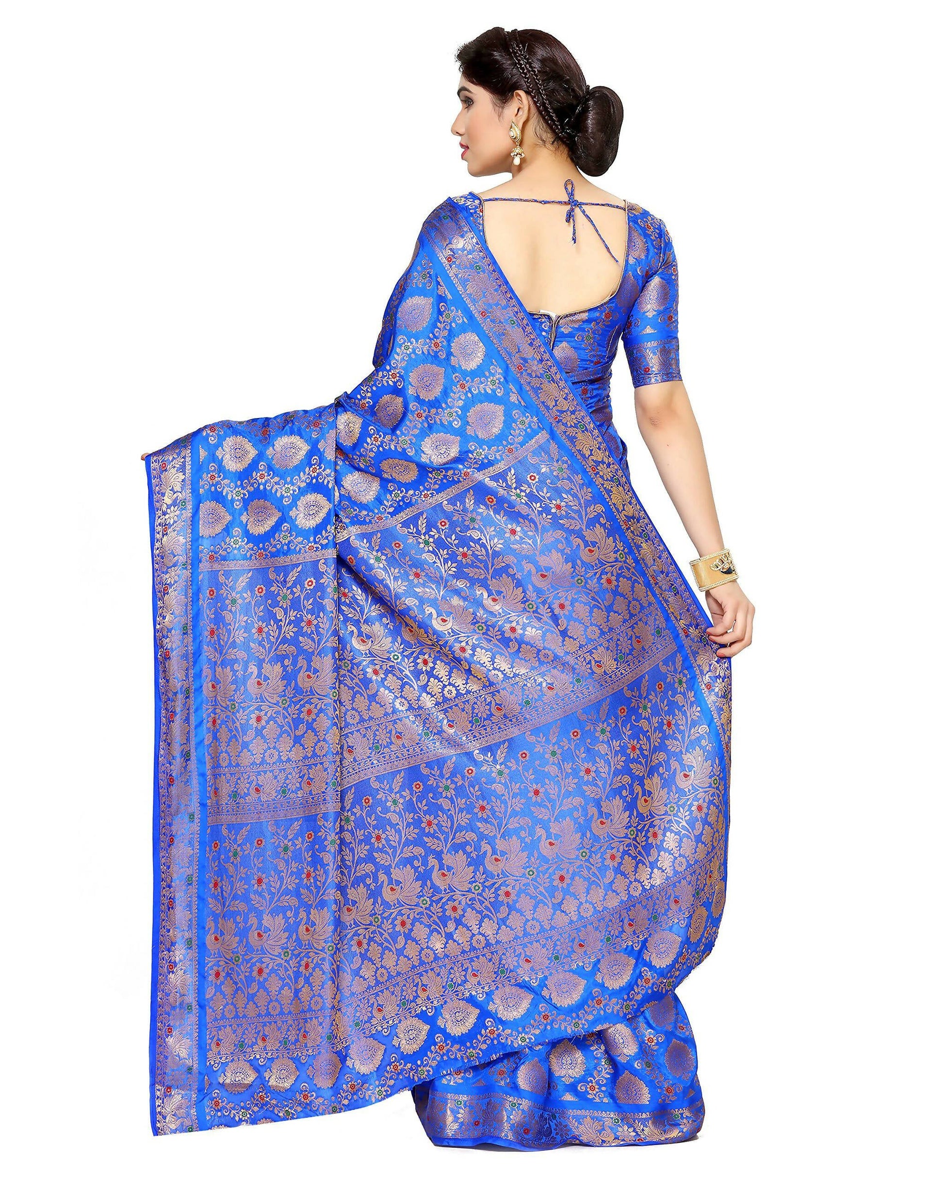 Mimosa Women's Blue Art Silk Kanjivaram Saree