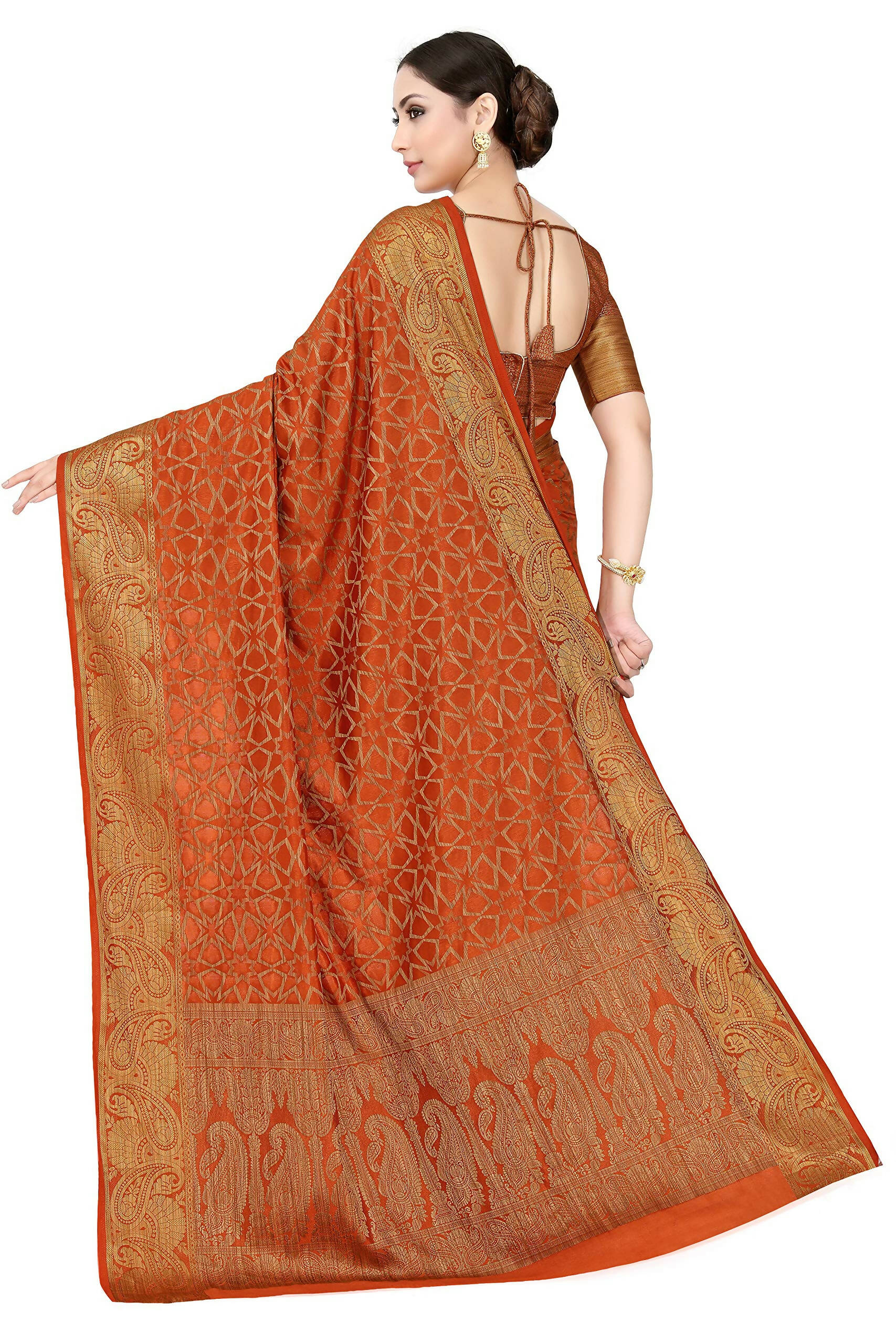 Mimosa Women's Rust Orange Patola Art Silk Saree