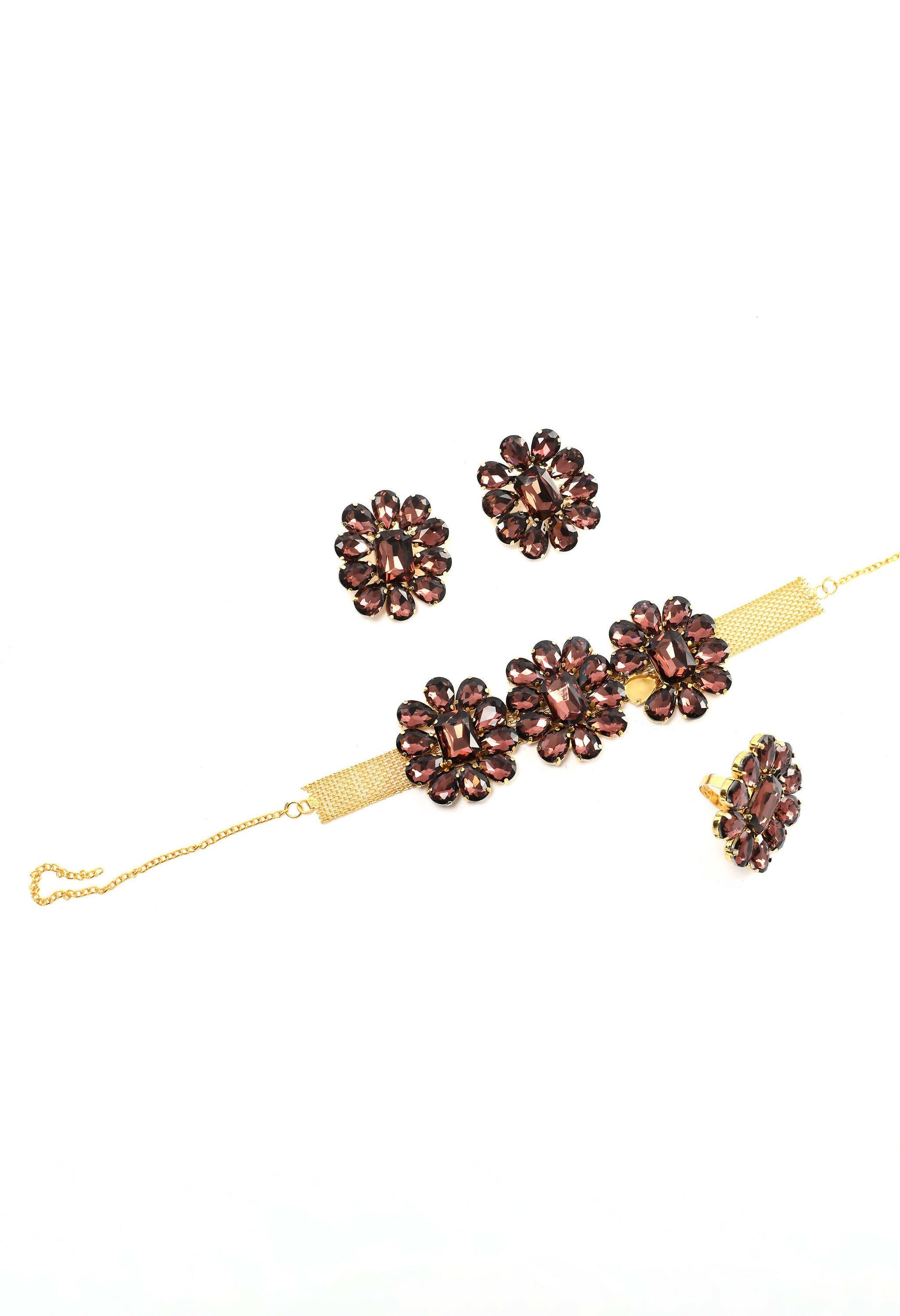 Mominos Fashion Joharkamal Gold-Polished Brass Finish Stone Choker For Women & Girls (Brown) | Swadesiicart