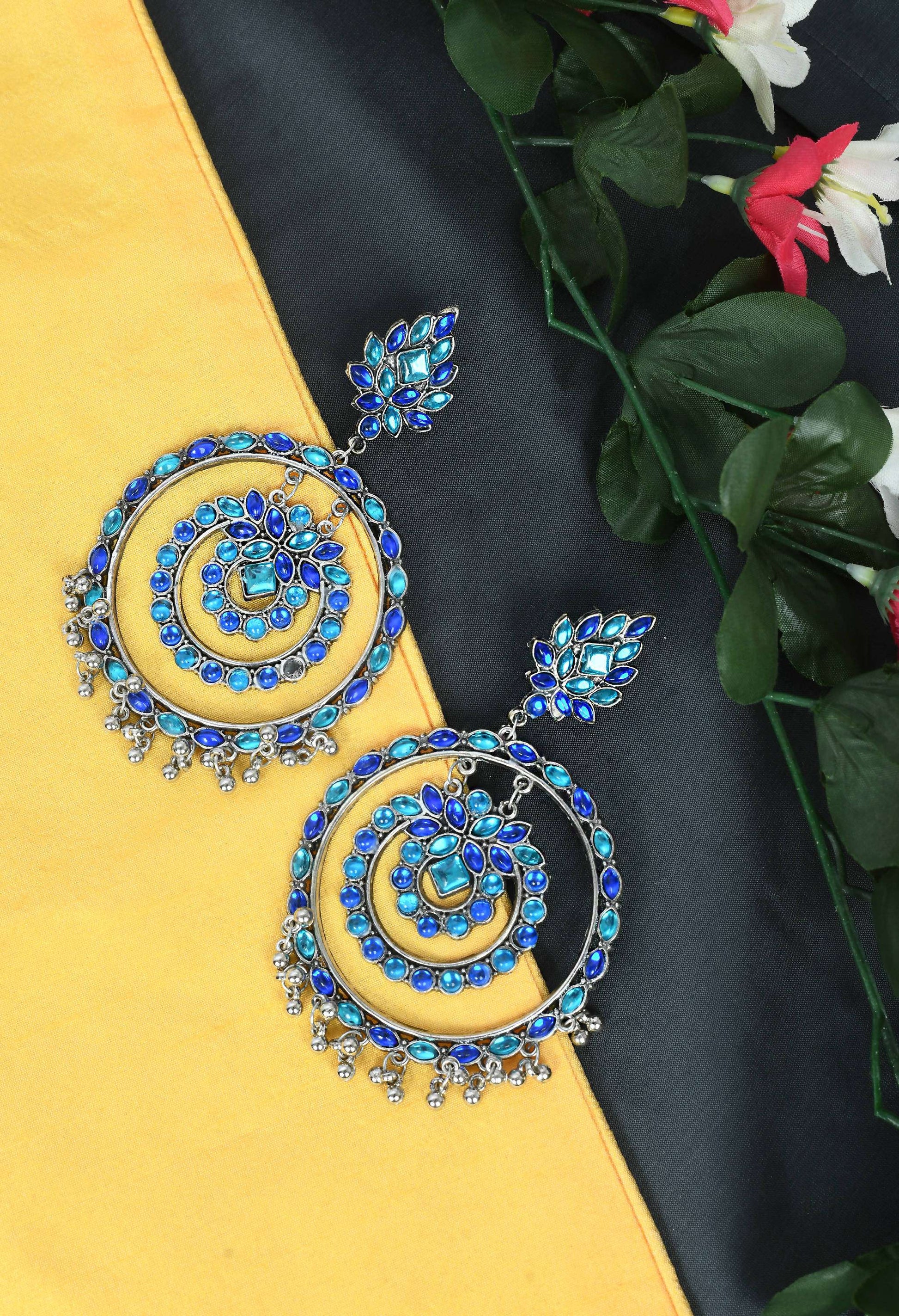 Mominos Fashion Johar Kamal Women's Blue Kundan Circles Earrings - Grab2buy